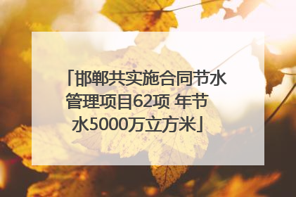 邯郸共实施合同节水管理项目62项 年节水5000万立方米